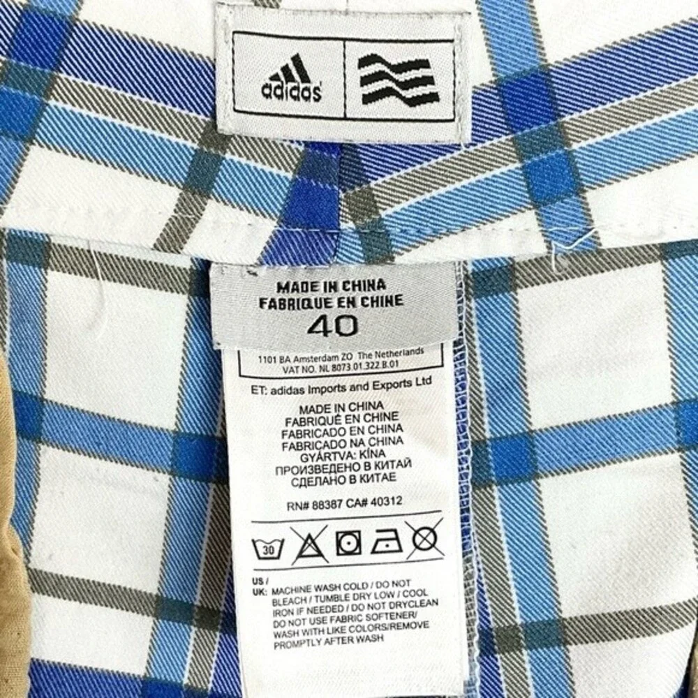 Adidas Plaid Golf Shorts Flat Front Men's Sz 40 Performance Blue & White